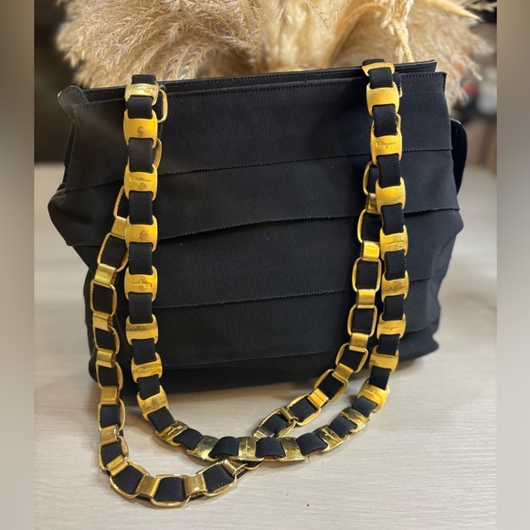 Salvatore Ferragamo Handbags - Salvatore Ferragamo Black and Gold Accent Bag